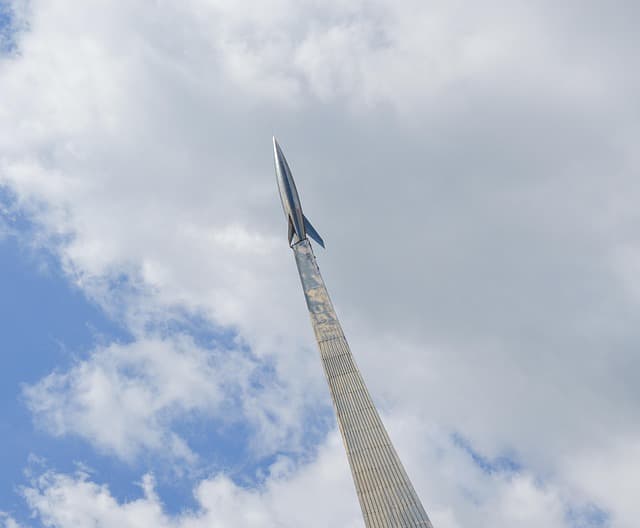 monument to the conquerors of space, star alley, rocket, astronautics, monument, rocket science, launch, flight, museum, blue sky, sky, space, vdnh, moscow, day, clouds, nature, clear sky, space museum